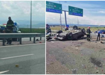 Mașină de poliție lovită de un TIR pe autostrada A10. Polițiștii cercetău un alt accident rutier