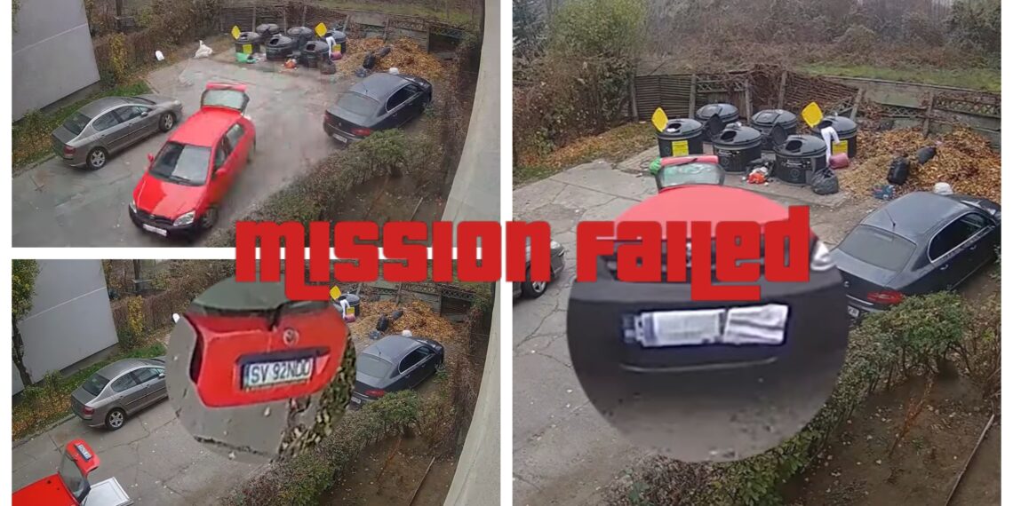 VIDEO Au acoperit numărul din față al autoturismului din care și-au abandonat deșeurile, dar i-a dat de gol numărul din spate