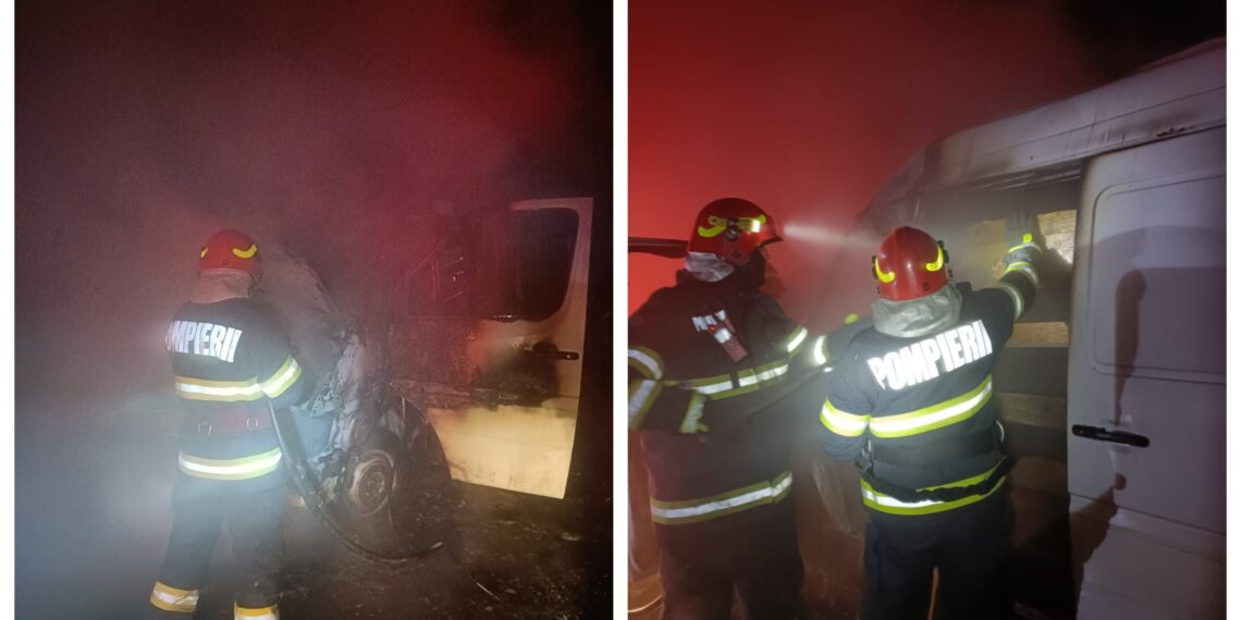 VIDEO O autoutilitară a luat foc pe raza localității Preutești
