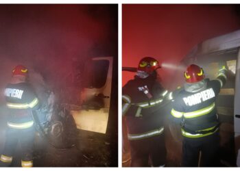 VIDEO O autoutilitară a luat foc pe raza localității Preutești