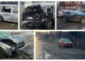 FOTO Un șofer mut de beat a făcut prăpăd pe o stradă din Șcheia. Patru mașini parcate pe marginea acostamentului drumului au fost acroșate
