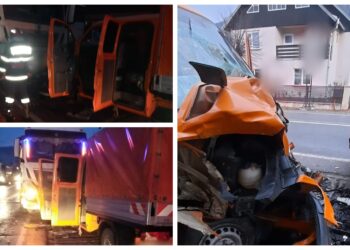 FOTO Șoferul beat al unui autotren a provocat accidentul rutier din Câmpulung Moldovenesc. Acesta a băgat în spital patru persoane aflate într-o autoutilitară care circula regulamentar