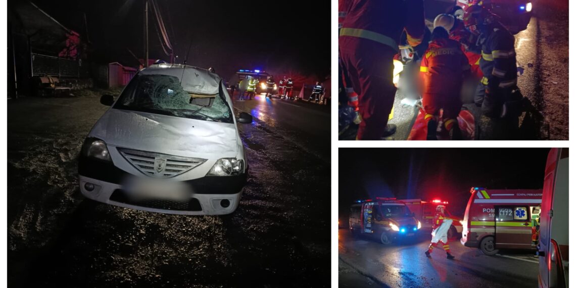 FOTO Doi pietoni au fost loviți de un autoturism pe raza localității Drăgușeni. Un bărbat de 67 de ani a murit la fața locului