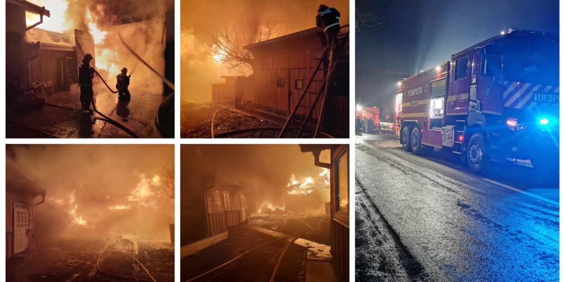 FOTO Incendiu de proporții în comuna Gălănești, manifestat la patru gospodării. Pompierii au intervenit cu 14 autospeciale de stingere. Două persoane au suferit arsuri, iar alte două au avut atacuri de panică