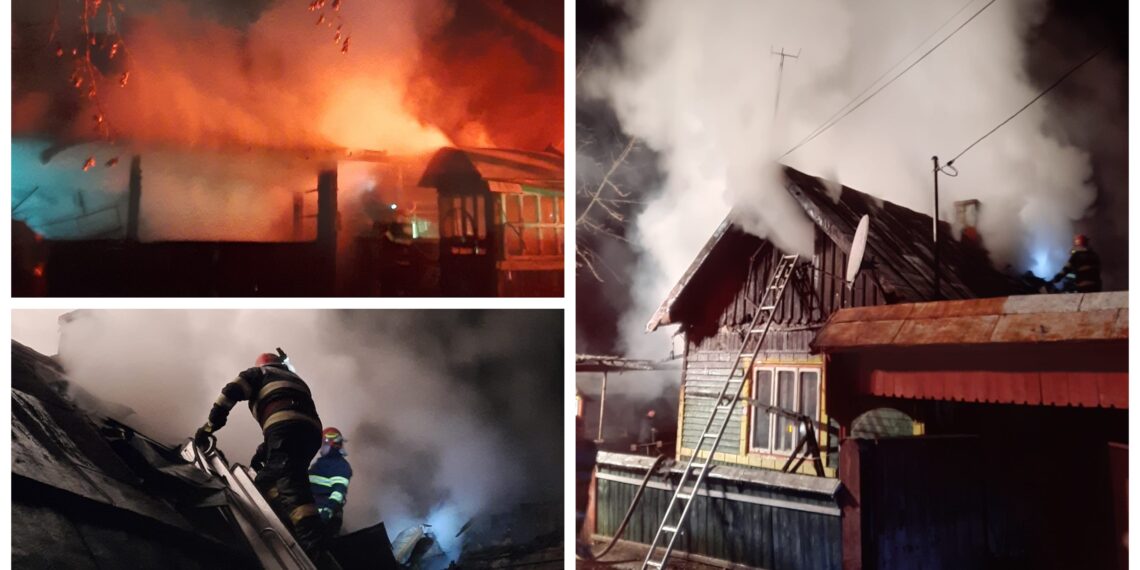 FOTO Prejudiciu de circa 100.000 de lei în urma unui incendiu izbucnit la o gospodărie din Vatra Moldoviței. Pompierii au intervenit cu cinci autospeciale de stingere