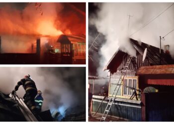 FOTO Prejudiciu de circa 100.000 de lei în urma unui incendiu izbucnit la o gospodărie din Vatra Moldoviței. Pompierii au intervenit cu cinci autospeciale de stingere