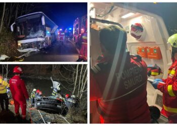 FOTO Sfârșit cumplit pentru trei suceveni, după ce mașina în care se aflau s-a izbit într-un autocar pe un drum din Bistrița Năsăud. O singură persoană a scăpat cu viață din autoturism