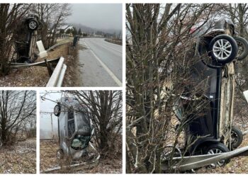 FOTO Parcare verticală, pe raza localității Frasin. Șoferul a pierdut controlul mașinii și a părăsit partea carosabilă