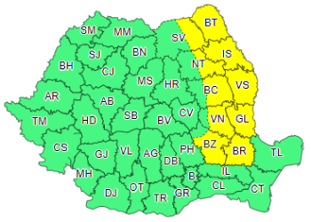 O parte din județul Suceava se află sub cod galben de polei