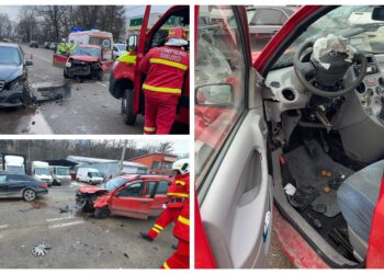 FOTO Accident rutier pe strada Traian Vuia din Suceava. O șoferiță a fost transportată la spital