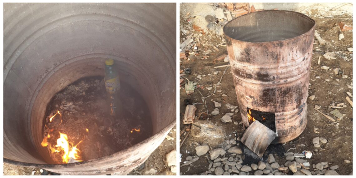 FOTO O firmă a fost amendată cu 60.000 de lei pentru că topea sticle din plastic într-un butoi, în incinta unui șantier