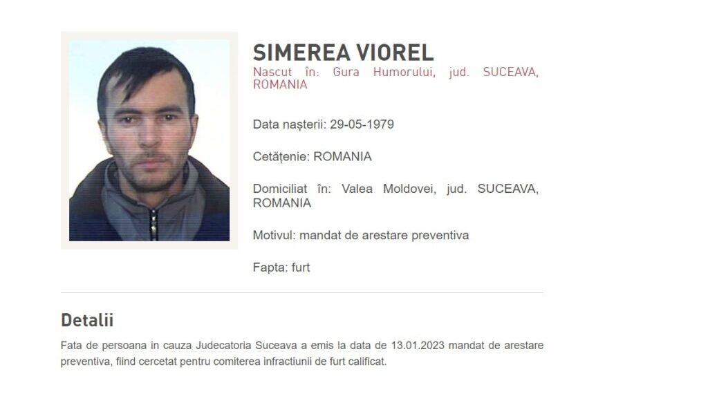 Un hoț din Valea Moldovei, dat în urmărire națională, a fost săltat din casă și introdus în Arestul IPJ Suceava