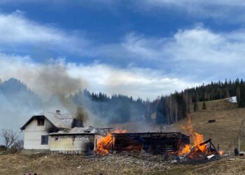 FOTO Pompierii au intervenit cu trei autospeciale de stingere la un incendiu izbucnit la o gospodărie din satul Botuș, comuna Fundu Moldovei