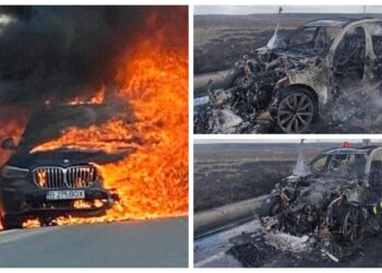 FOTO Un BMW s-a făcut scrum la intrare în Suceava dinspre Fălticeni