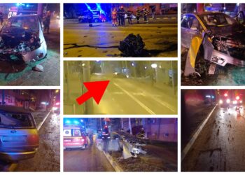 VIDEO cu momentul în care o șoferiță de 21 de ani, beată turtă, s-a izbit cu mașina în doi stâlpi din centrul Sucevei, la ora 3