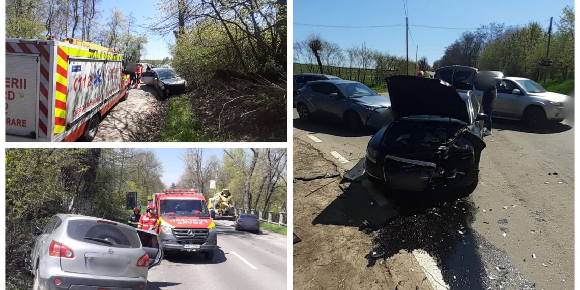 FOTO Accident rutier în apropierea Cetății de Scaun a Sucevei. O tânără de 26 de ani a fost transportată la spital, împreună cu cei doi copii de doi, respectiv cinci ani