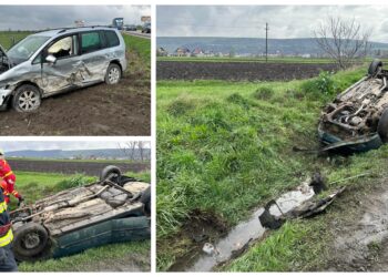 FOTO Două autoturisme au fost implicate într-un accident rutier pe raza localității Pătrăuți. O femeie de 60 de ani a fost transportată la spital