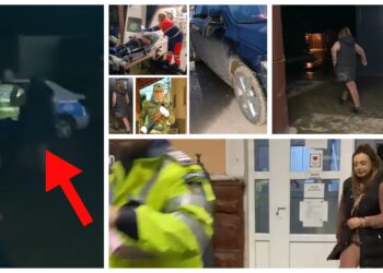 VIDEO cu momentul în care femeia-militar din Vatra Dornei iese pe șapte cărări din spital și încearcă să-și mențină echilibrul ținându-se de un polițist. Femeia a fost găsit moțăind cu capul pe volan, având 1,72 mg/l alcool pur în aerul expirat, după ce a lovit cu mașina un bărbat