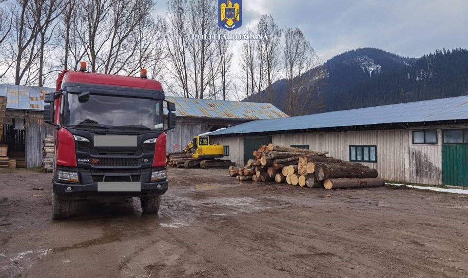 FOTO Polițiștii suceveni au confiscat un ansamblu de vehicule în valoare de 150.000 de euro pentru că transporta ilegal material lemnos prin Pojorâta