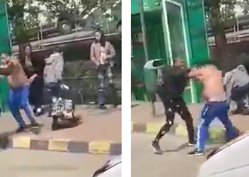 VIDEO cu momentul în care un bărbat la bustul gol îi dă pumni în cap unei femei, ca în sacul de box, în centrul Sucevei, sub privirea unui polițist local