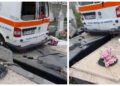 VIDEO O ambulanță a făcut prăpăd într-un cimitir. Șoferul a uitat să tragă frâna de mână în timpul unei intervenții