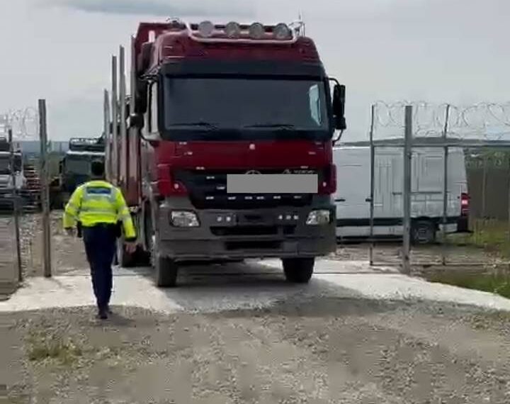 FOTO Polițiștii suceveni au confiscat un ansamblu de vehicule și material lemnos, după un amplu control la un agent economic din domeniul silvic