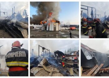 VIDEO Incendiu de proporții la Mănăstirea Podu Coșnei. Au ars biserica și corpul de chilii
