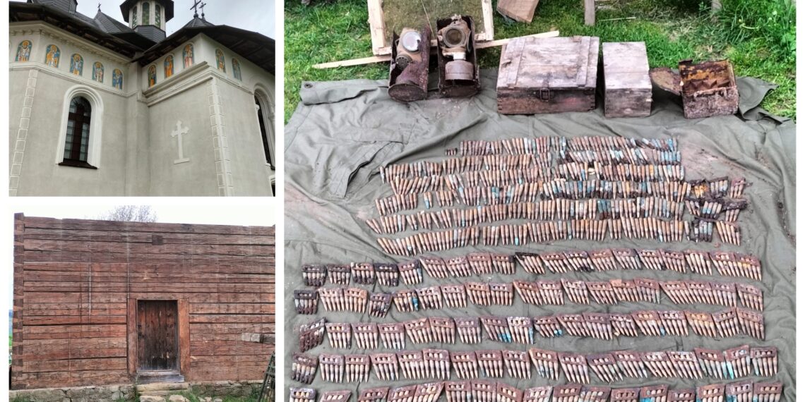 FOTO Arsenal de război, descoperit sub clădirea clopotniței vechi din curtea Bisericii ”Adormirea Maicii Domnului” Straja
