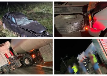 FOTO Grav accident rutier pe raza localității Forăști, provocat de un șofer care a adormit la volan și s-a izbit cu mașina într-un TIR