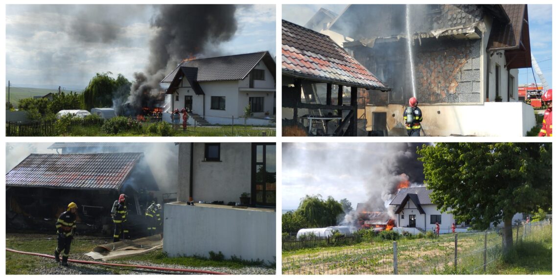 FOTO Incendiu la o gospodărie din satul Sfântu Ilie, din Șcheia. O persoană a suferit arsuri la nivelul mâinilor