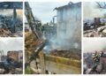 FOTO Doi bătrâni din Zvoriștea au ajuns la spital cu arsuri, după ce gospodăriile le-au fost mistuite de flăcări