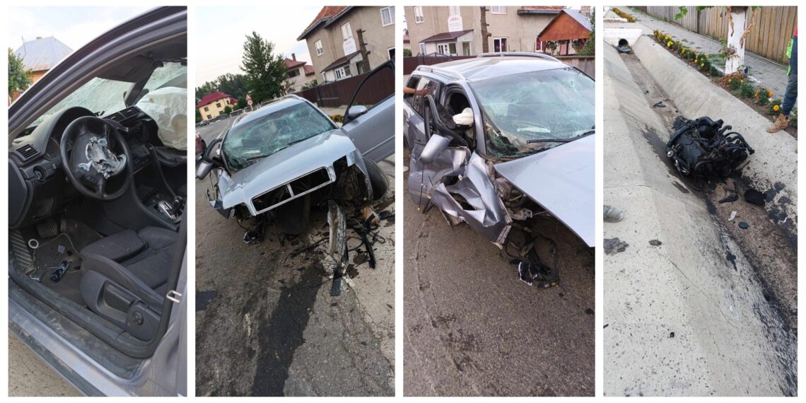 FOTO Un șofer care gonea prin comuna Arbore s-a izbit cu mașina într-un cap de pod și a fugit de la fața locului: ”A zburat de două ori prin aer, dar fără a atinge cupola și a revenit pe roți pe direcția de unde venea”