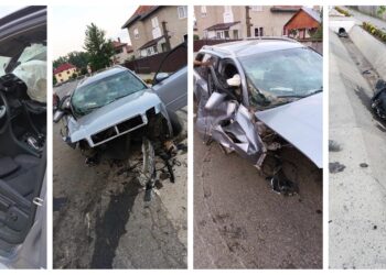 FOTO Un șofer care gonea prin comuna Arbore s-a izbit cu mașina într-un cap de pod și a fugit de la fața locului: ”A zburat de două ori prin aer, dar fără a atinge cupola și a revenit pe roți pe direcția de unde venea”