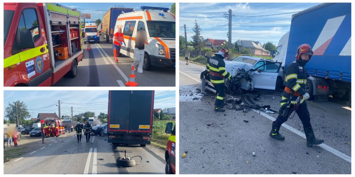 FOTO Detalii despre accidentul de la Cumpărătura, în care au fost implicați doi șoferi ucraineni și un sucevean. Mașina localnicului a fost lovită de două camioane
