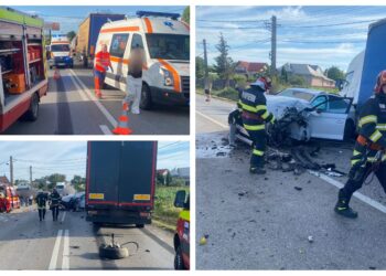 FOTO Detalii despre accidentul de la Cumpărătura, în care au fost implicați doi șoferi ucraineni și un sucevean. Mașina localnicului a fost lovită de două camioane
