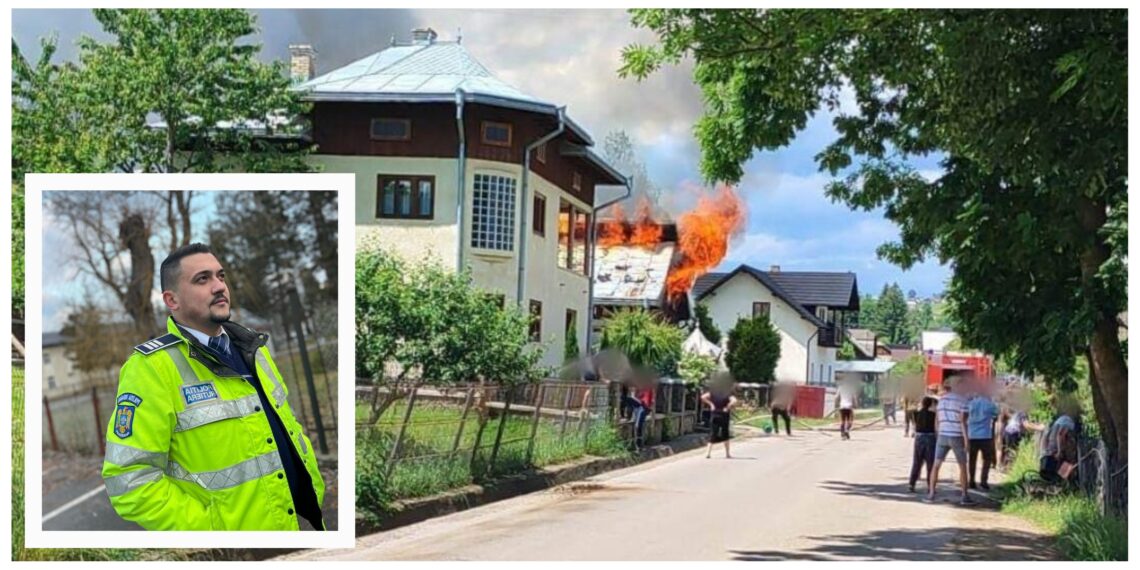 FOTO Un polițist câmpulungean, aflat în timpul liber, a salvat viața unui adolescent, în vârstă de 15 ani, blocat într-o casă cuprinsă de flăcări