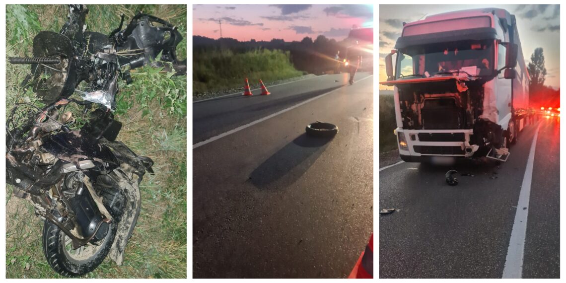 FOTO Doi bărbați din Dărmănești și-au găsit sfârșitul pe o motocicletă, la primele ore ale dimineții. Aceștia au pătruns pe contrasens și s-au izbit frontal într-un camion condus de un ucrainean