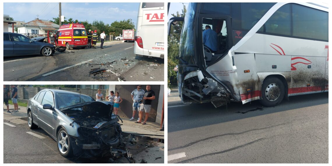 FOTO Accident rutier pe raza localității Salcea. Au fost implicate un autoturism cu numere de Austria și un autocar cu 20 de persoane