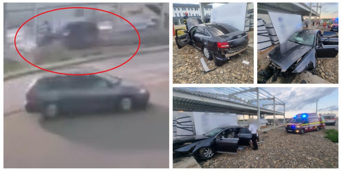 VIDEO cu momentul în care un tânăr de 18 ani iese cu mașina de pe drum și se izbește puternic într-o temelie de beton