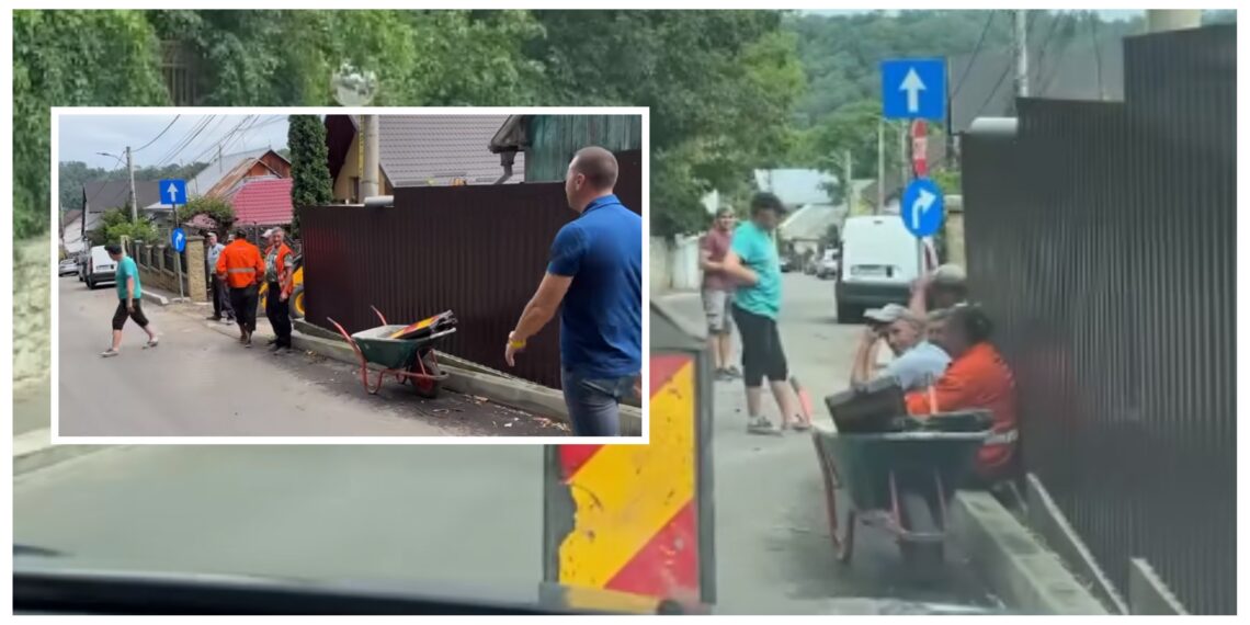 VIDEO Viceprimarul Lucian Harșovschi le-a perturbat relaxarea muncitorilor de pe strada Grădinii, cu o vizită neanunțată. Aceștia stăteau cu fundul pe noile borduri: ”Ia uitați-vă ce se muncește. Ne oprim și să vezi cum îi ia hărnicia pe toți”
