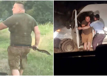 VIDEO Un sălbatic a atacat cu sabia mai multe familii aflate la iarbă verde, la marginea unei păduri din Arbore. Agresorul a lovit cu sabia la câțiva centimetri de un copil: ”Vă trimit morți acasă!”