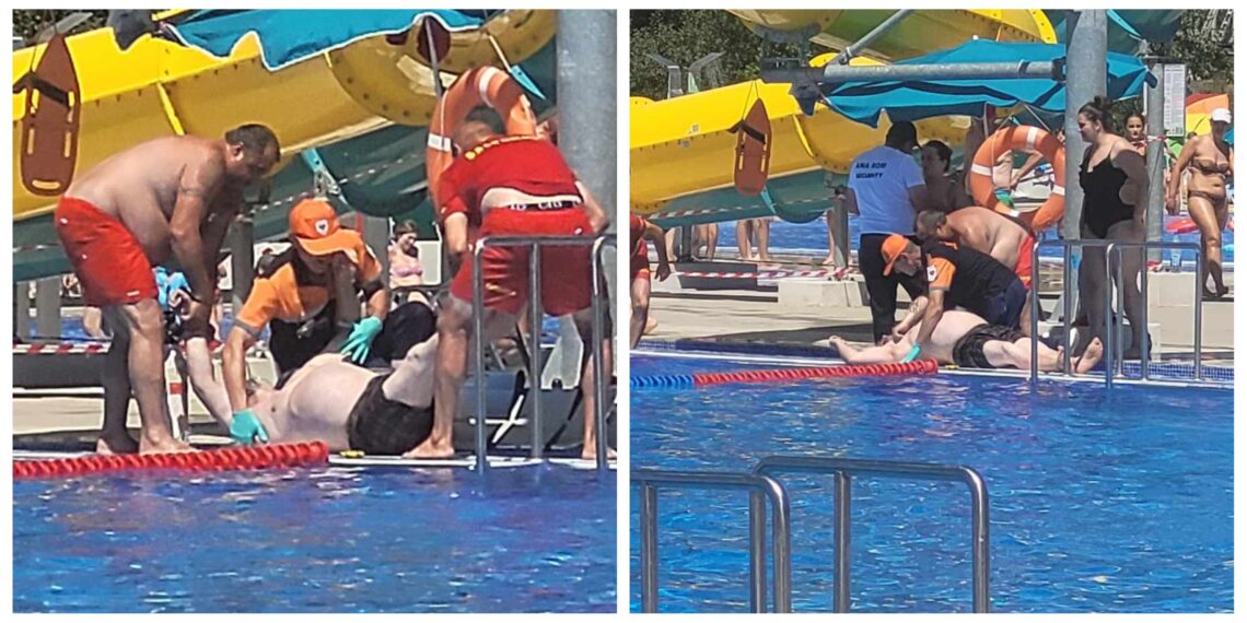 FOTO Un bărbat de circa 120 de kilograme și-a văzut moartea cu ochii la Ștrandul Municipal Suceava. Victima a suferit în AVC în bazinul mare
