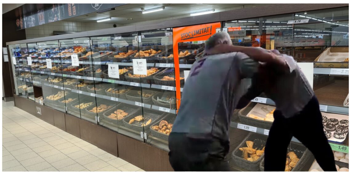 Polițiștii au intervenit pentru a calma spiritele dintre doi vecini care s-au îmbrâncit în zona de patiserie a magazinului Lidl, din cartierul Zamca