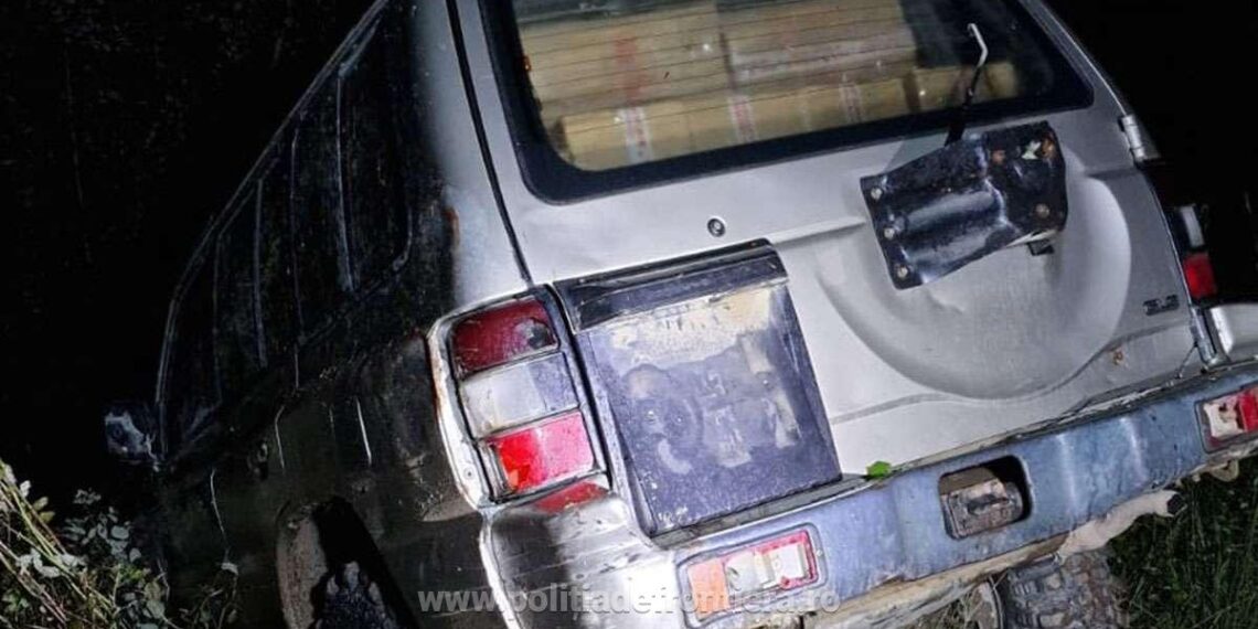 FOTO Focuri de armă în Lupcina: Un contrabandist dispărut în pădure, abandonând mașina de teren plină cu țigări de contrabandă, în valoare de 200.000 de lei