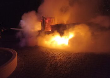 FOTO O autoutilitară s-a făcut scrum, după ce a ars ca o torță în curtea unei gospodării din Ipotești, la miezul nopții
