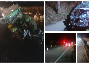FOTO Accident rutier în apropiere de ”Zidul Morții”. Două autoturisme și un utilaj agricol au fost implicate în evenimentul rutier. Trei persoane au fost transportate la spital