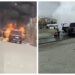 VIDEO Incendiu izbucnit la un Volkswagen Touareg, în parcarea unui magazin din Fălticeni. Autoturismul a ars aproape în totalitate