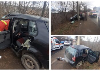 FOTO Grav accident rutier, în zona Grupului Școlar, în prima zi de Crăciun. O tânără de 19 ani a ajuns la spital în stare de inconștiență