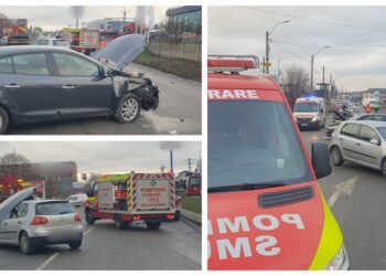 FOTO Două autoturisme și un camion, implicate într-un accident rutier în zona restaurantului Vama Veche din Șcheia. Două persoane au fost transportate la spital
