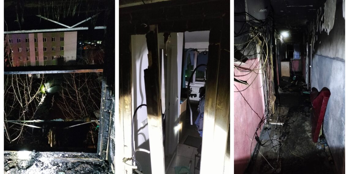 VIDEO Un bărbat a ajuns la spital cu insuficiență respiratorie acută și arsuri în proporție de 40% din suprafața corpului, în urma incendiului izbucnit la o garsonieră din apropierea Gării Burdujeni. Circa 70 de persoane au fost evacuate din bloc, la miezul nopții